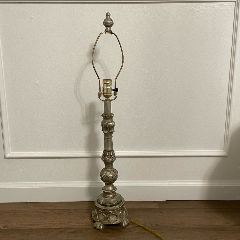 Vintage Continental‎ Baroque style silvered candlestick lamp base 29”